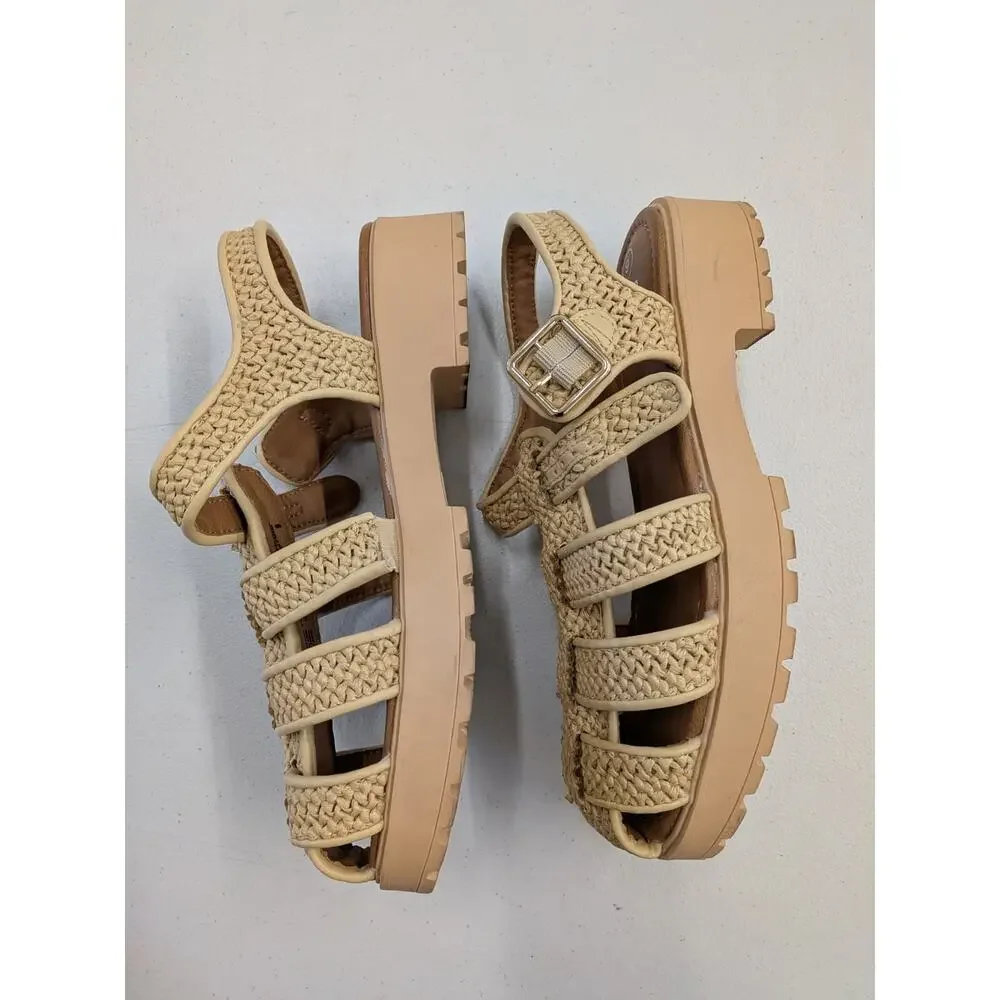 Art Class Girls Beige Woven Fisherman Sandals Platform Buckle Strap Size 6